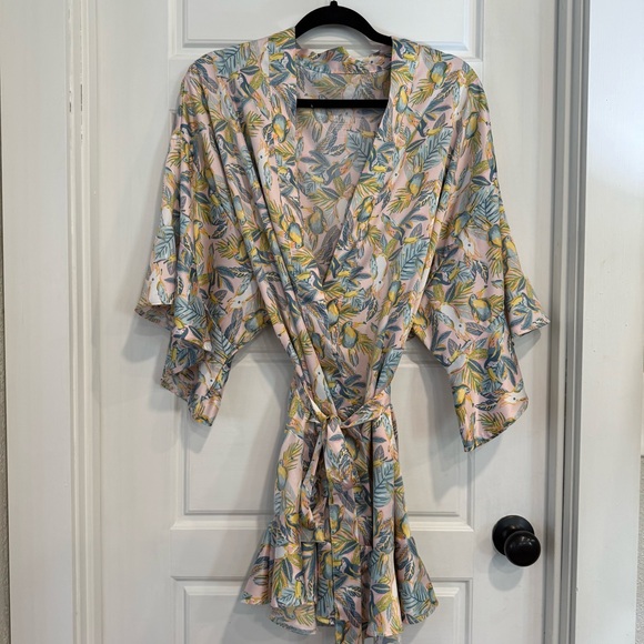 Jane Marie Pink Tropical Satin Robe M/L - Picture 7 of 10